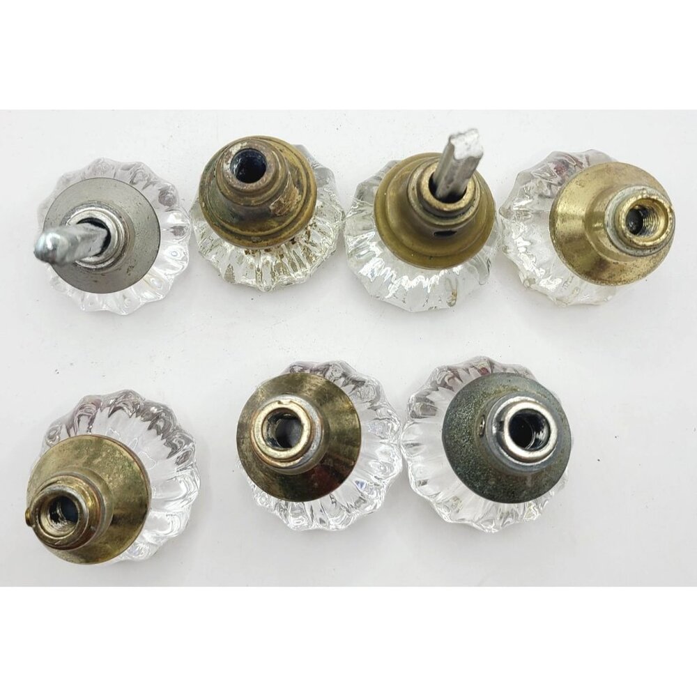 Antique Glass Brass Door Knobs Octagonal Design Architectural Salvage Set of 7 - Picture 5 of 9